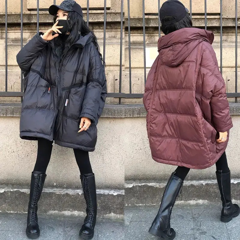 Down Jacket Women's Style White Duck Down Drawstring Hooded Korean Version Loose Simple And Versatile Coat Trend 260923 - view 3
