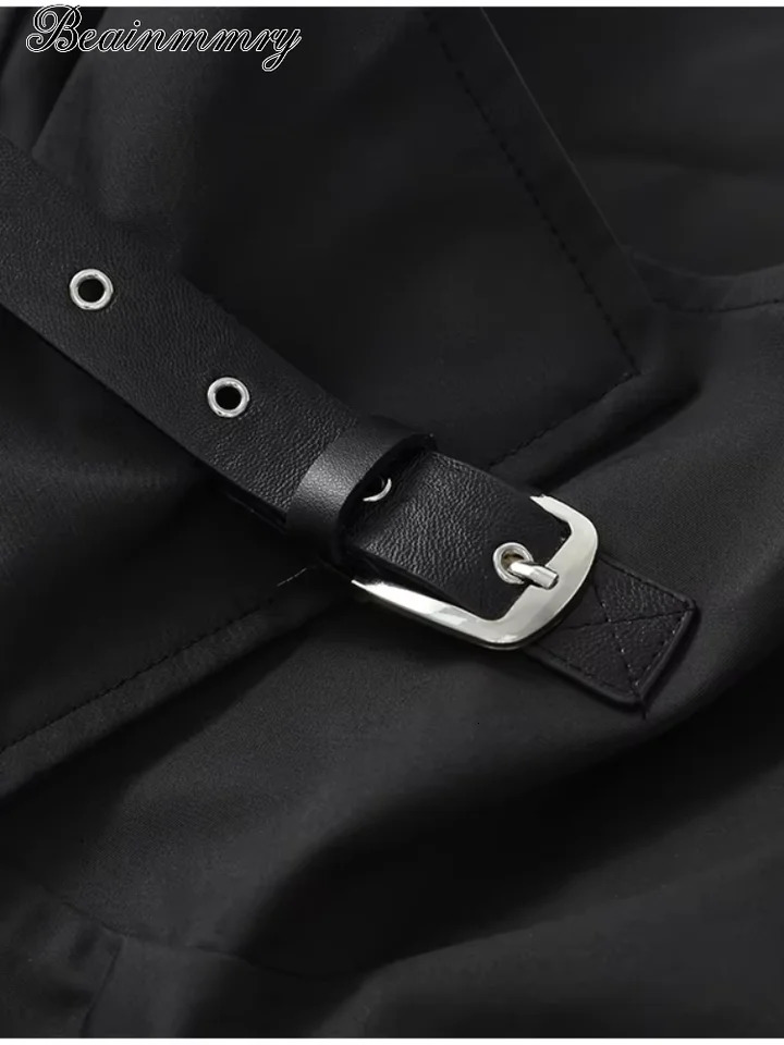 Women Black Long Solid Color Trench Coat Stand Collar Loose Drop Shoulder Single-breasted Windbreaker Lady Commute Outing Wear 260924 - view 7