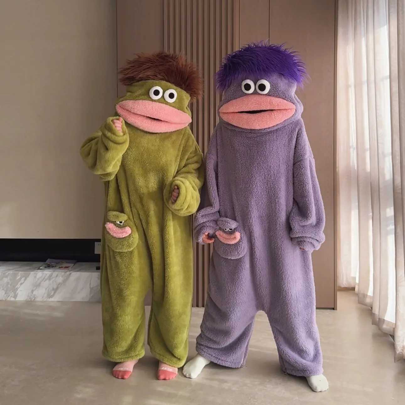 Lounge Women's Sleep New Big Mouth Monster Cute Funny Onesie Pajamas Thickened Coral Fleece Homewear For Couples Men Women Autumn Cartoon Pajamas