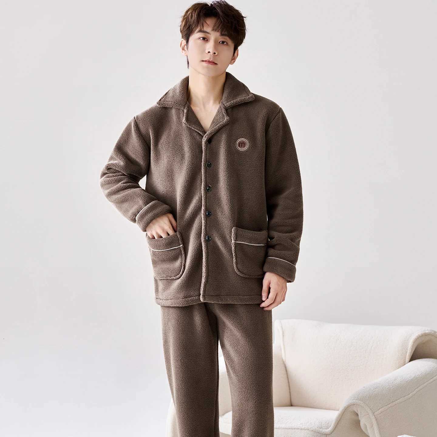 Sleep Lounge Women's Plush Velvet Pajamas Men Lapel Cardigan Loose Thick Coral Fleece Home Service Suit Autumn Winter Keep Warm Casual Tracksuit  - view 5