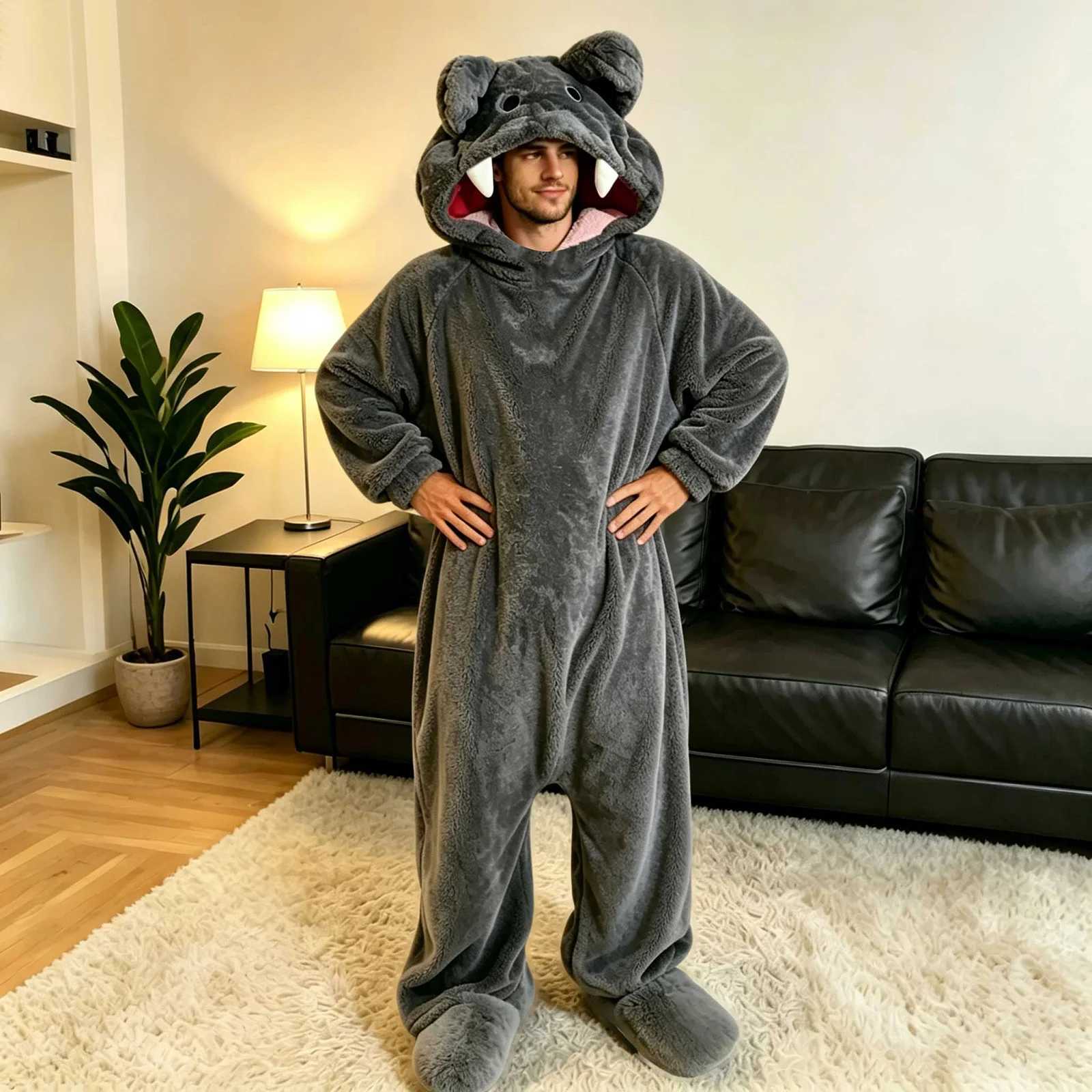 Lounge Women's Sleep Halloween Onesies Pajamas Jumpsuit Men Women Funny Animal Cosplay Costume Flannel Fleece Hooded Pijamas Winter Warm Loungewe - view 4