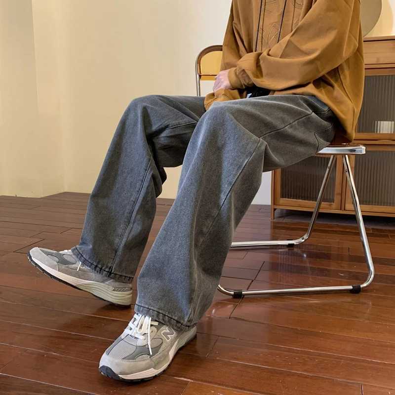 Men's Jeans Vintage Coffee Straight Jeans Men Loose Denim Trousers Neutral Jean Pants Streetwear Casual Wide Leg Jeans Man Women Baggy Denim H260 - view 4