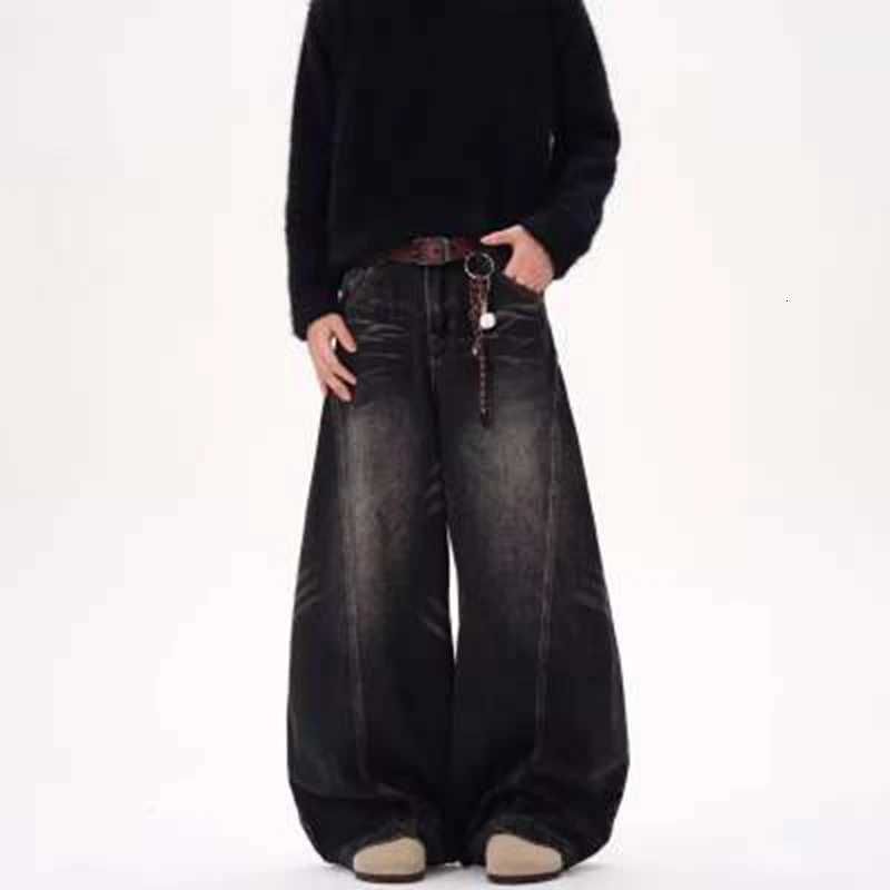 Men's Jeans 2026 Vintage Black Washed Baggy Jeans Pants Men Wide leg Curved Blade Pants Streetwear Cowboy Casual Denim Straight Trousers H260924 - view 7