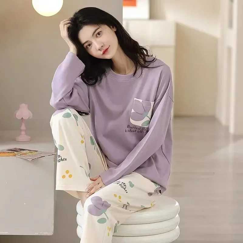 Women's Sleep Lounge Pyjamas Set for Women's Plus Size Student Long Sleeve Spring and Fall Loungewear Ladies Simple Loose Homewear Casual Sl - view 3