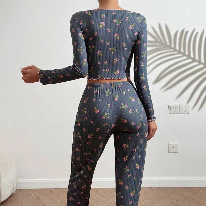 Women's Sleep Lounge European and American Hot-selling Loungewear Printed Trousers Long Sleeves Can Be Worn Outside Women's Pajamas Two-piec - view 6