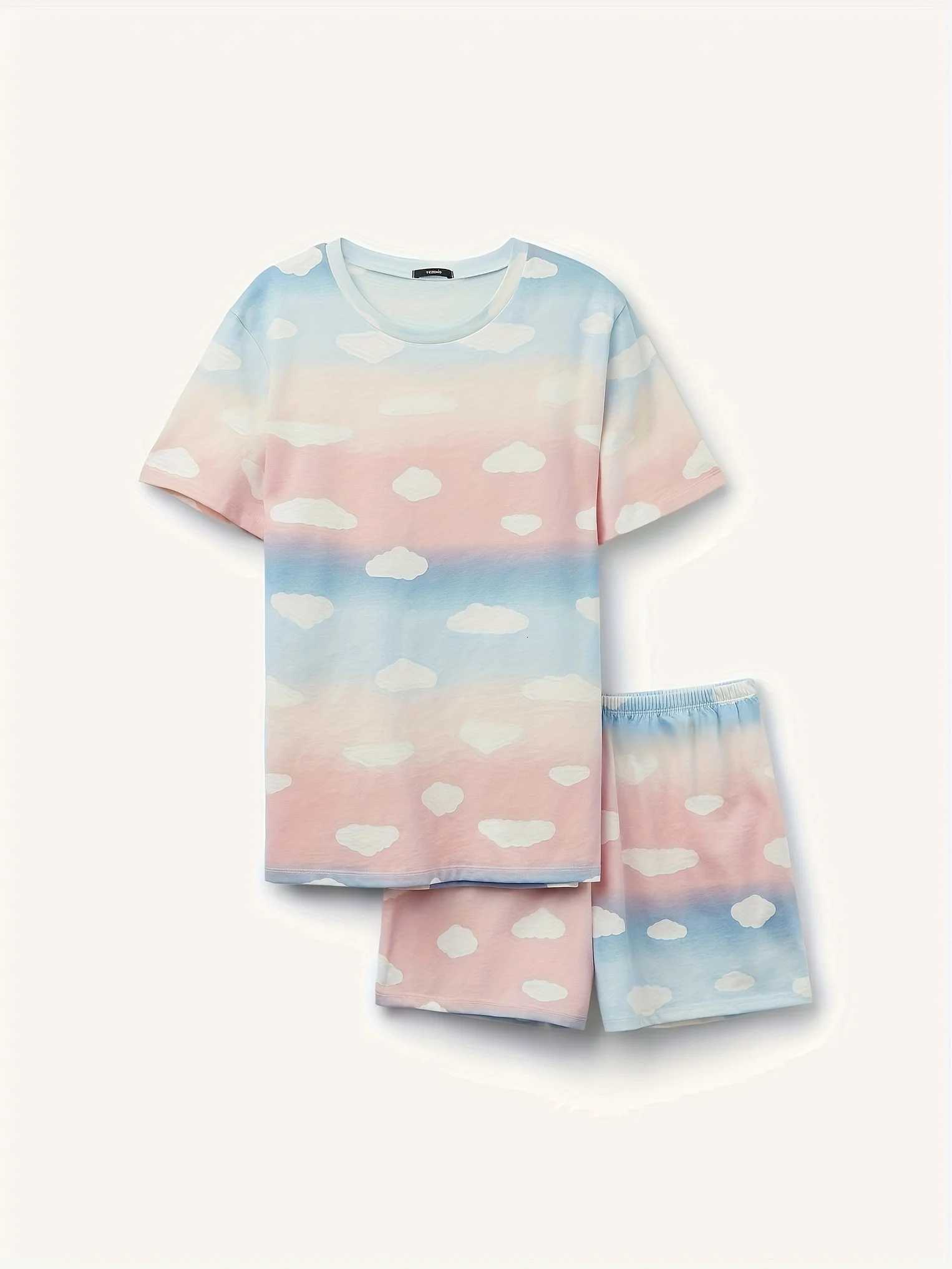 Women's Sleep Lounge Women's Four-Season Spring and Summer Pajamas Casual Loose Colorful Printed Short-Sleeved Shorts Women's Pajama Se - view 4