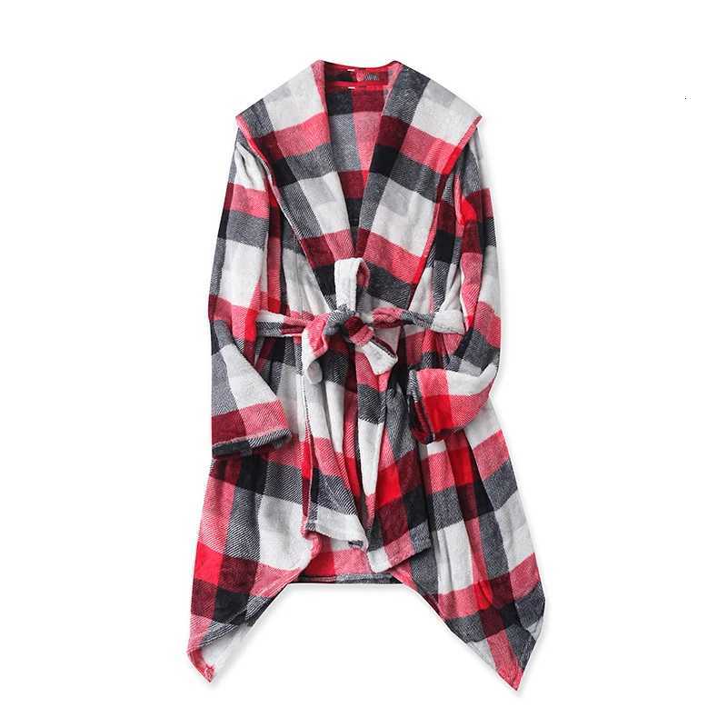 Lounge Women's Sleep Winter New Women's Coral Fleece Bathrobe Warm Plaid Long Sleeve Medium Length Belted Home Wear Sleep Robe Stylish Cozy  - view 6