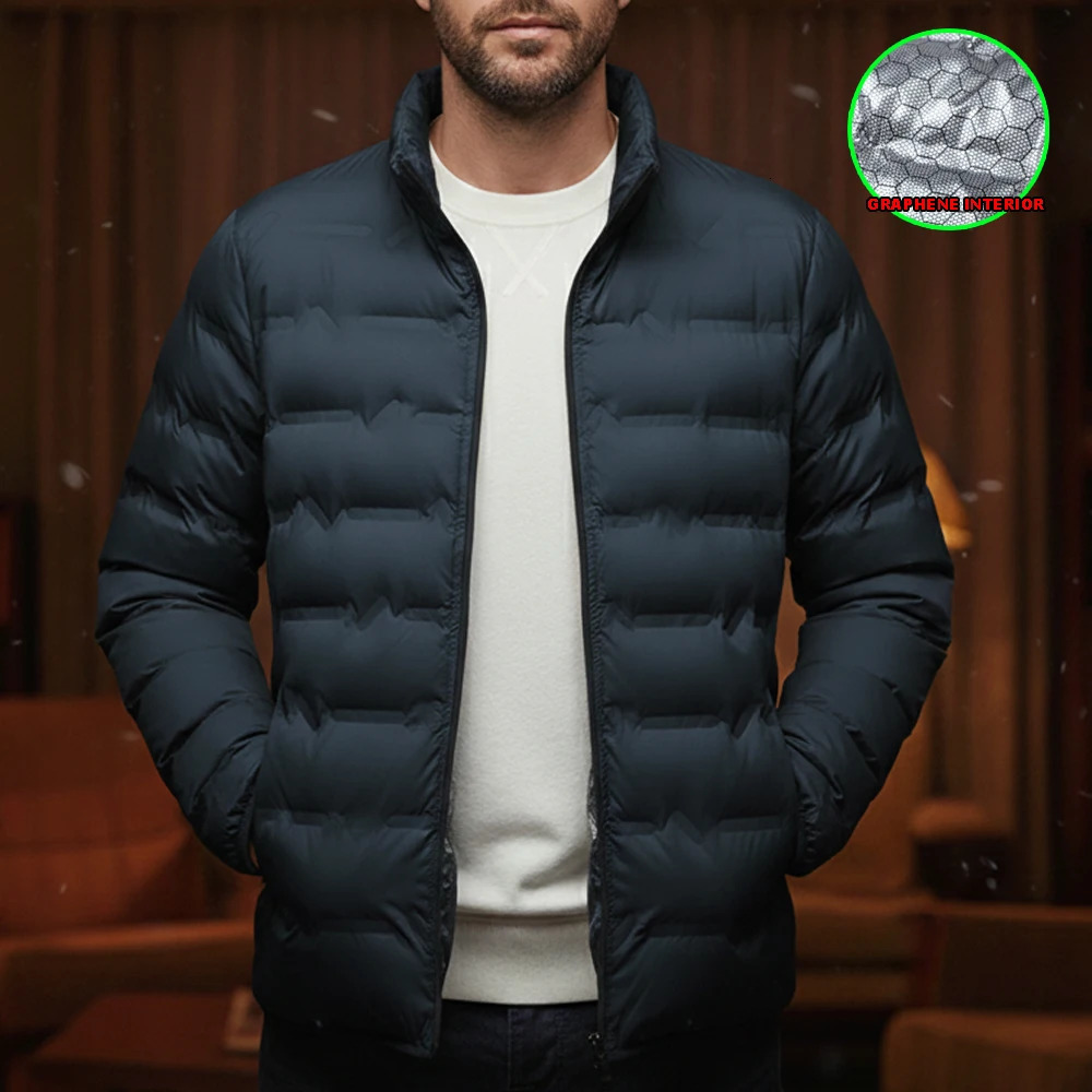 Men's Casual Puffer Jacket Lightweight Warm Heat Reflective Lining Spring Coat Windproof Stand Collar Male Padded Jacket 260923 - view 4