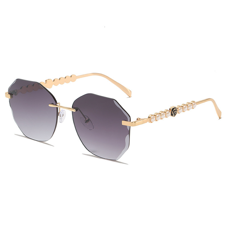 Luxury Fashion Designer Sunglasses Pearl Oval Rimless Cut-Edge Women, New European And American Style, Popular On Internet Live Streaming, Fashionable