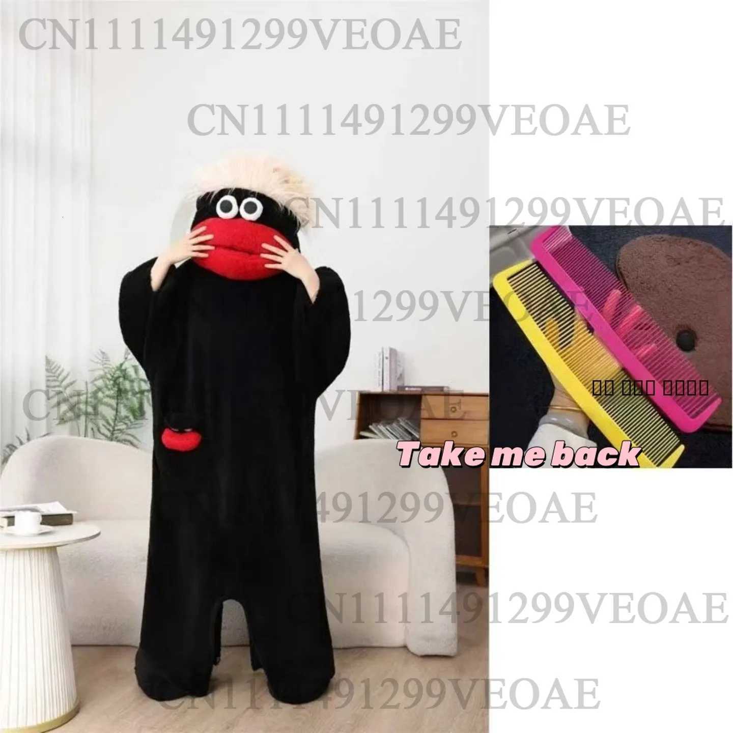 Lounge Women's Sleep Big Mouthed Monster Jumpsuit Winter Coral Fleece Thickened Ugly Cute Funny Abstract With Hair Ugly Fish Home Clothes Green B - view 4