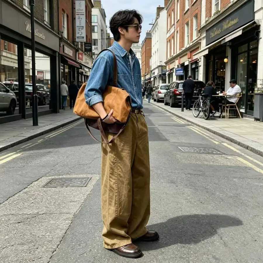 Men's Jeans Men's Wide Leg Pants Casual Loose Fit Chino Trousers Vintage Streetwear Baggy Trousers for Daily Wear H260924 - view 7