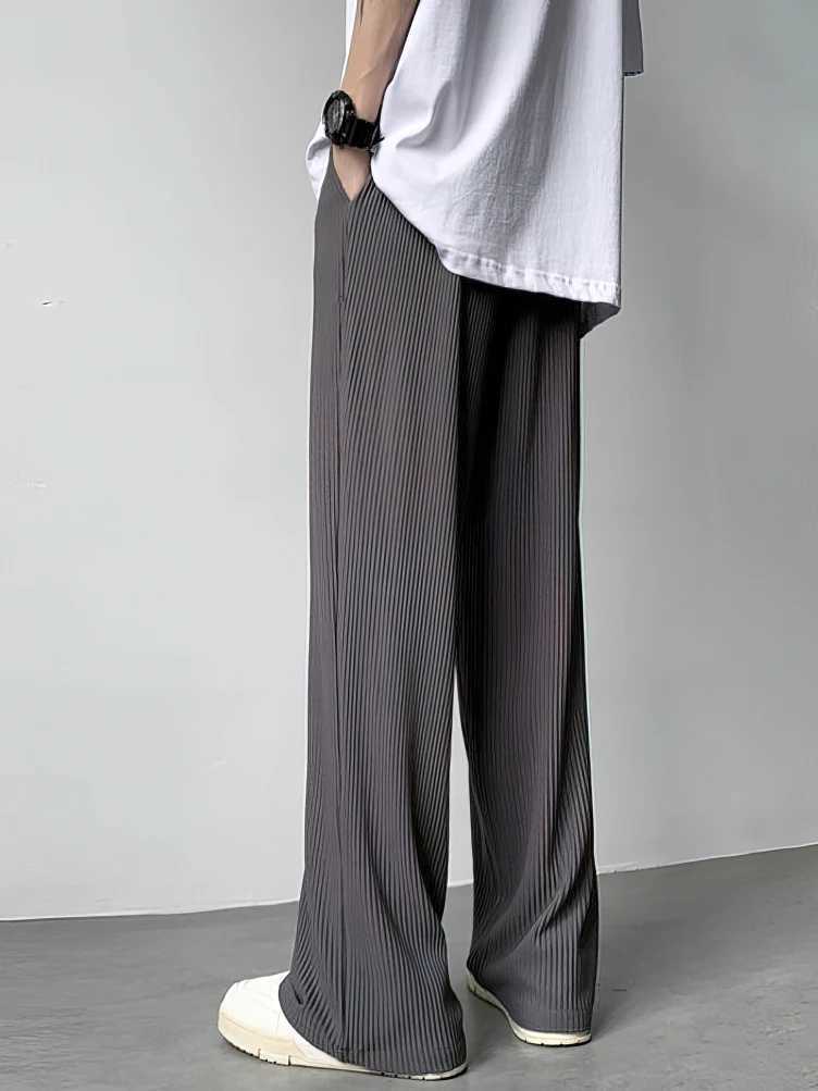 Men's Pants Summer Straight Ice Silk Casual Pants Men High Waist Pleated Long Trousers Thin Sport Wide leg Sweatpants Male Baggy D260924 - view 3