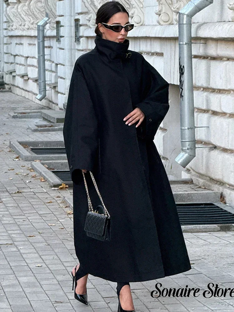 Women's Windproof Trench Coat Chic Long Sleeve Loose Fit Overcoats Stand Collar Long Jackets 2026 Lady Street Fashion Outerwears 260924 - view 3