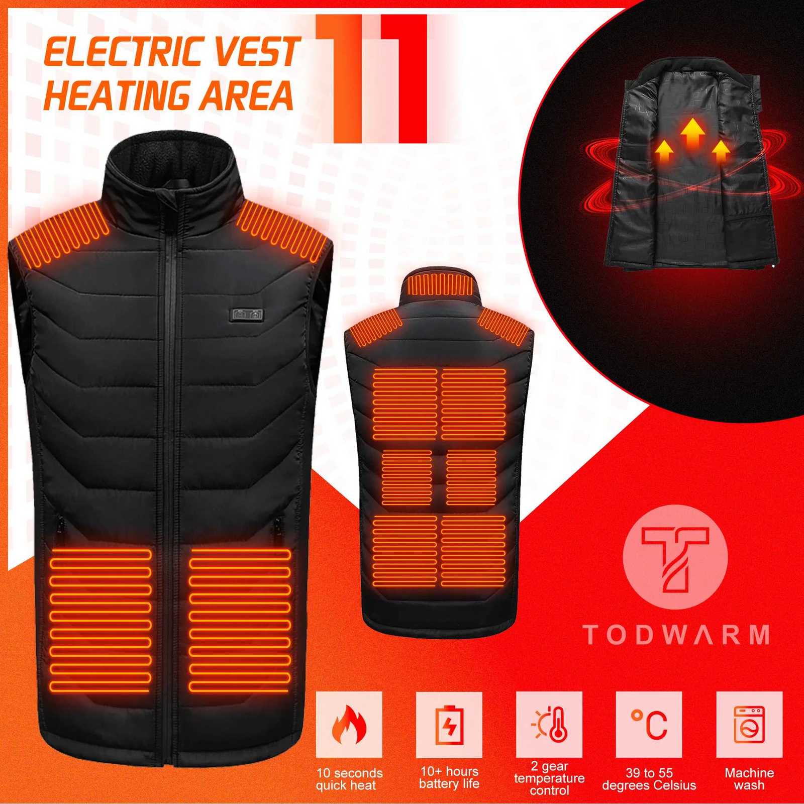 Jackets Hoodies Heated Vest Outdoor 11 Heating Pads Smart Temperature Control Fast Heat USB Powered Washable Winter Fishing Hunting Coat For Men Women