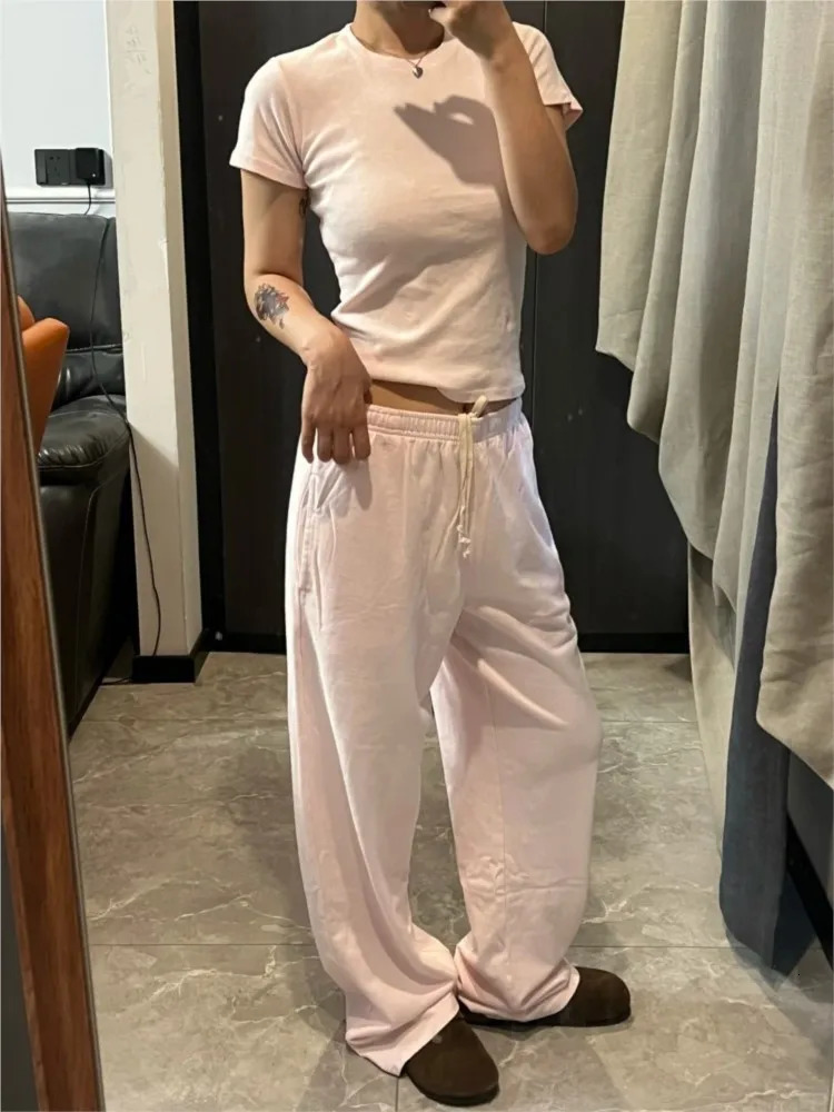 Pink Cotton Tshirt Pant Sets Women Casual Oneck Short Sleeve TeeSport Straight Sweatpant Sweet Cute Basic 2 Piece Set Y2K 260924