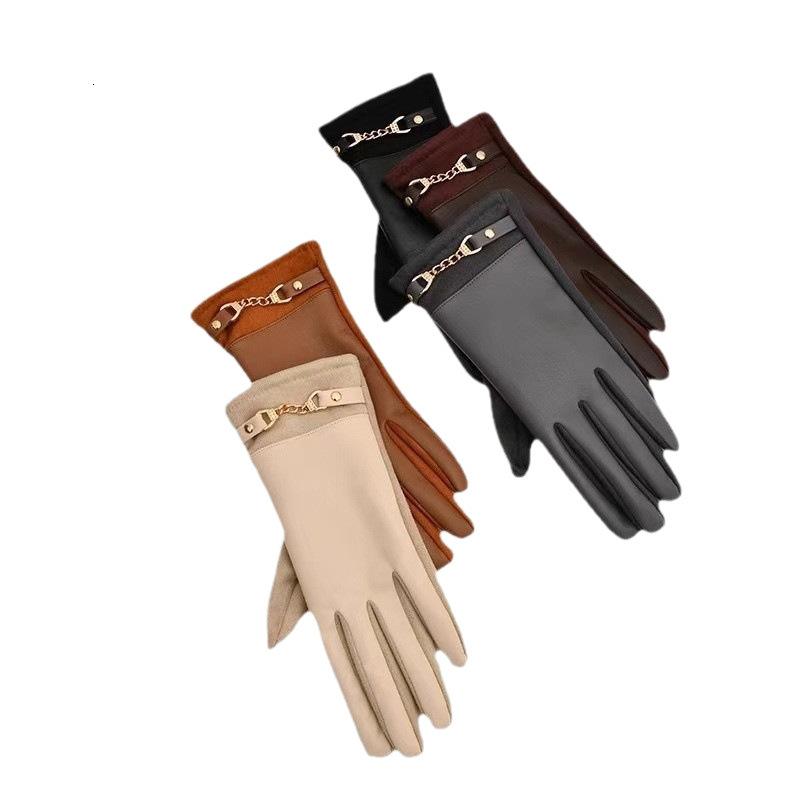 Designer Winter Gloves For Women Fleece Lined Thickened Warmth Suitable For Cycling Touchscreen Glovess Compatible Made With Protein Leather Windproof - view 6