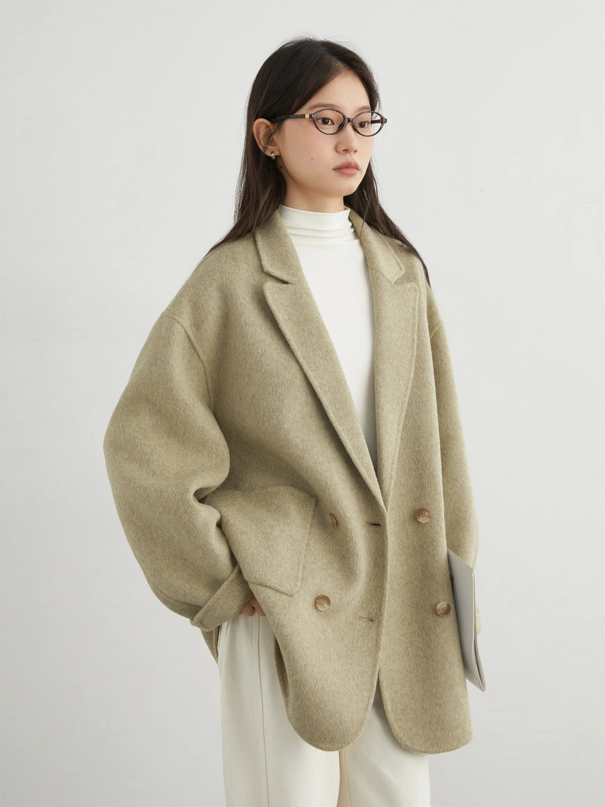 CHIC VEN Women Woolen Coat Loose Solid Mid-length Double-sided Oversized Office Ladies Jackets Outerwear Autumn Winter 2026 260922 - view 7