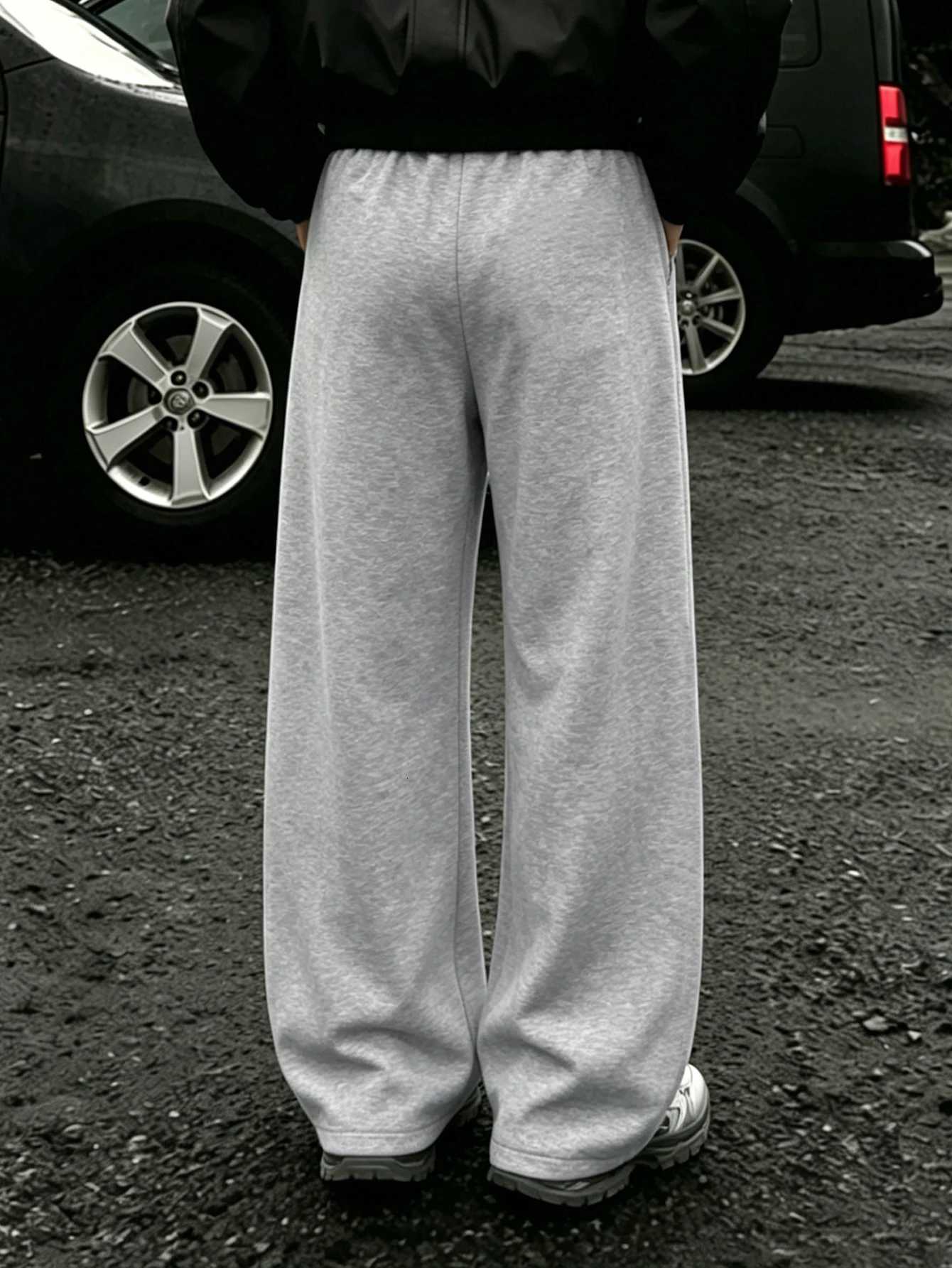 Men's Pants Men Dual Side Tribal Flame Chest Text Graphic Wide Leg Sweatpants dr1 Loose Straight Baggy Y2K Hip Hop Streetwear Pants D260924 - view 3
