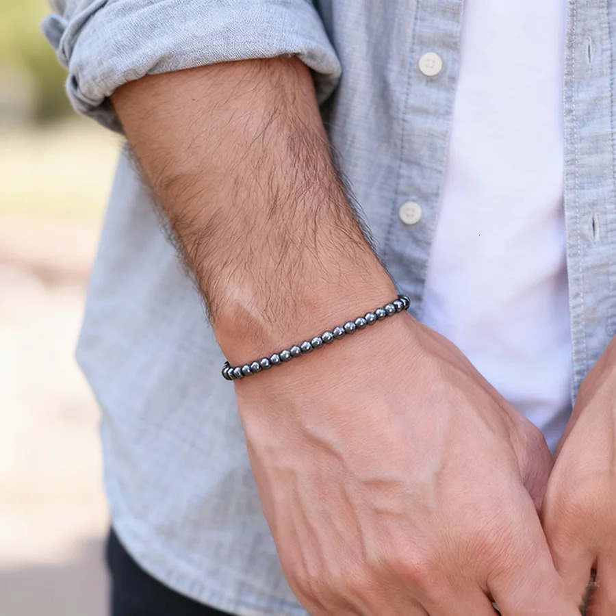 Minimalist 4/6/8/10/12mm Natual Hematite Stone Bracelet For Men Meditation Healing Braclet Black Round Strand Braslet Pulseria 260924