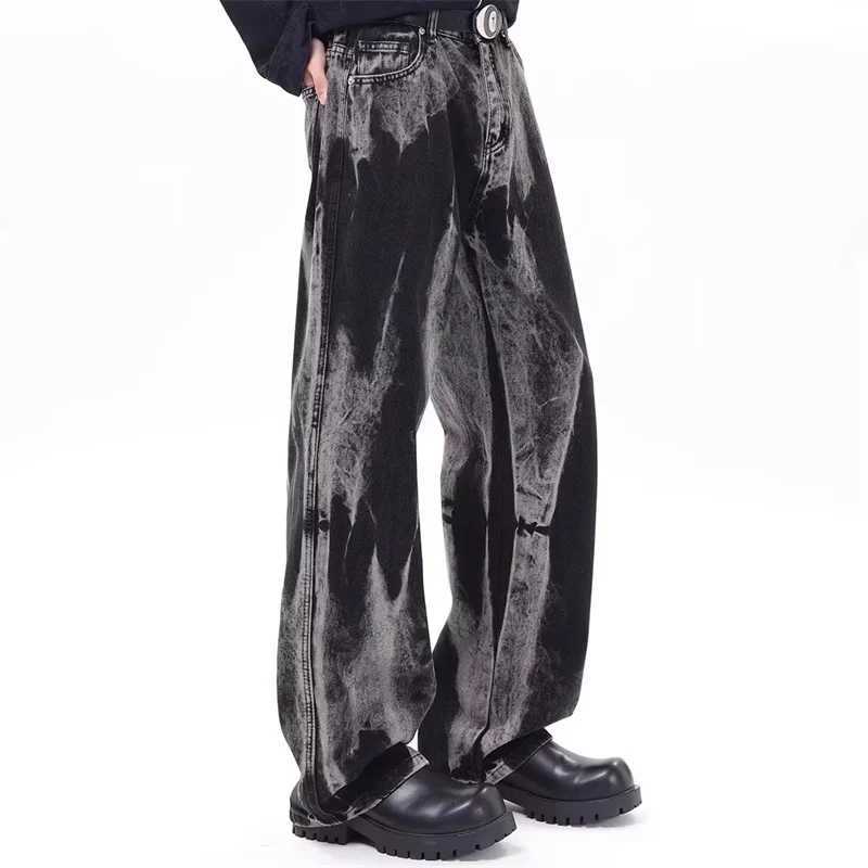 Men's Jeans Spring Men's Goth Black Tie-dye Jeans Hip Hop Fashion Gradient Wide-leg Denim Pants 2025 New Y2K Vintage Baggy Jean Hombre H2609 - view 3