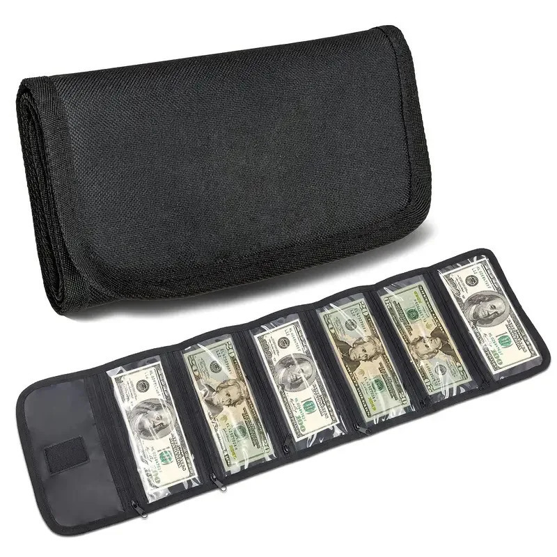 Cash Storage Box with 6 Zippered Pockets Cash Ticket Storage Box Envelope Wallet Money Bag 260924