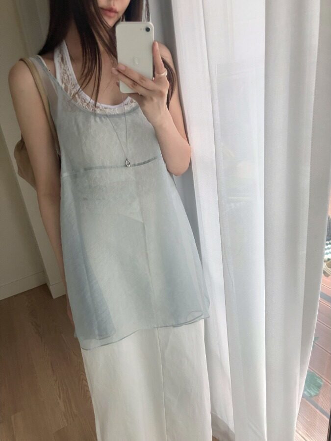 Korean Style Summer New Gentle Pure Color Mesh Layered Wearable Women's Vest Dress Short Skirt Soft Medium Thickness - view 3