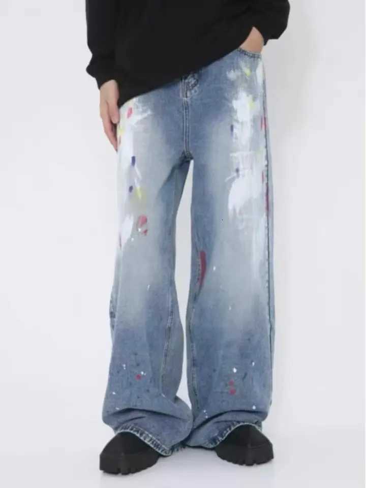 Men's Jeans Men's High Street Vintage Loose Wide Leg Long Pants Trendy Graffiti Straight Leg Trousers y2k American Denim Jeans Man clothes H - view 4