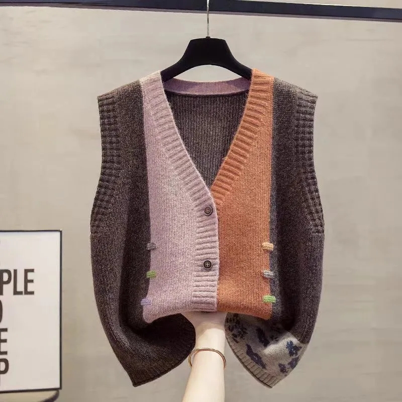 Knit Cardigan Spring Autumn Women Vest New Fashion Loose All-Match Sweater Waistcoat Ladies V-Neck Sleeveless Jacket Top - view 3