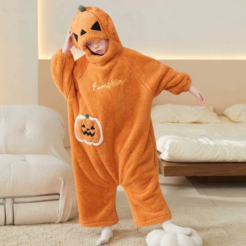 Sleep Lounge Women's Halloween Funny Pumpkin Pajamas One-piece Cral Fleece Thick and Warm Home Wear Autumn Winter for WomenC260924 - view 3