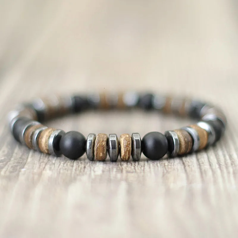 Vintage Men Bracelet Stone Natural Wooden Braclet Homme Hematite Tiger Eyes Braslet Coconut Bead Brazalete Pulsera Hombre 260924 - view 7