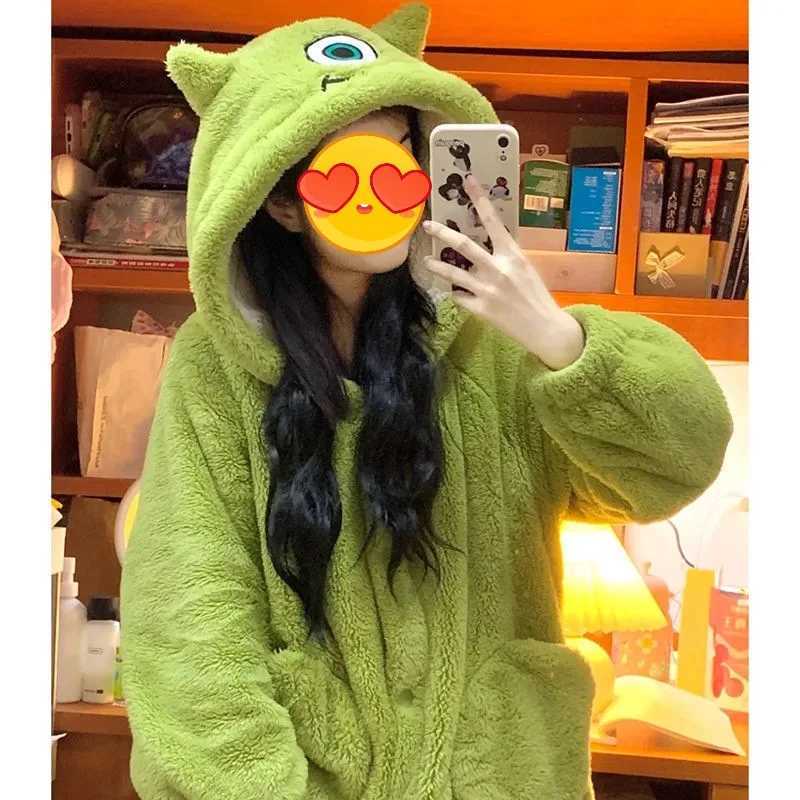 Lounge Women's Sleep Adult Monster Costume Womens Flannel Robes Cartoon Cosplay Hooded Long Nightgown Warm Sleepwear Plush Fleece Couple Nightdre - view 4