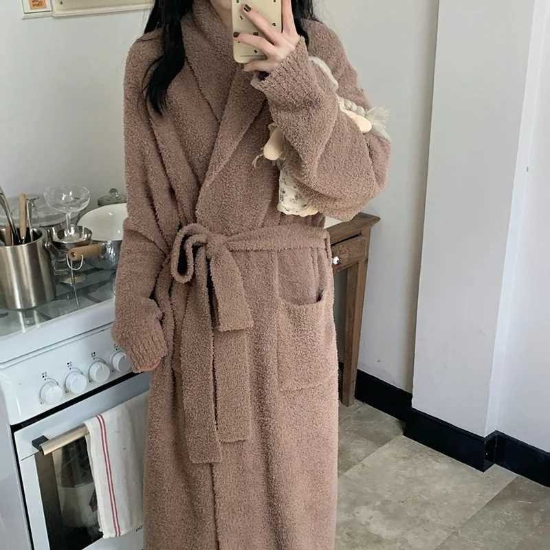 Lounge Women's Sleep Soft Coral Fleece Striped Open Cardigan Belted Long Sleeve Cute Robe Loose Sleepwear Home Clothes for Women Youth All Season - view 6