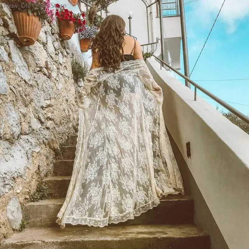 Lounge Women's Sleep White Lace Sheer Long Nightgown Women's Bridesmaid Robe Sexy Kimono Style Sleepwear Femme Bathrobe Bride Sexy Lingerie  - view 3