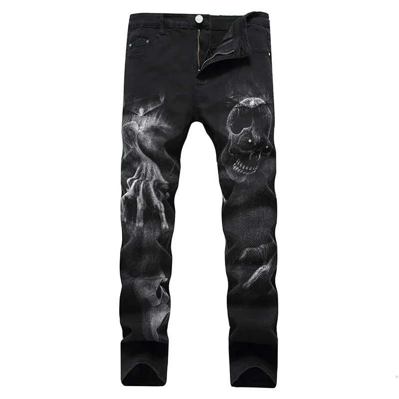 2026 Dark Streetwear Skull Print Punk Stretch Slim Y2K Jeans Pants For Men Clothing Hip Hop Cotton Long Trousers Ropa De Hombre 260923