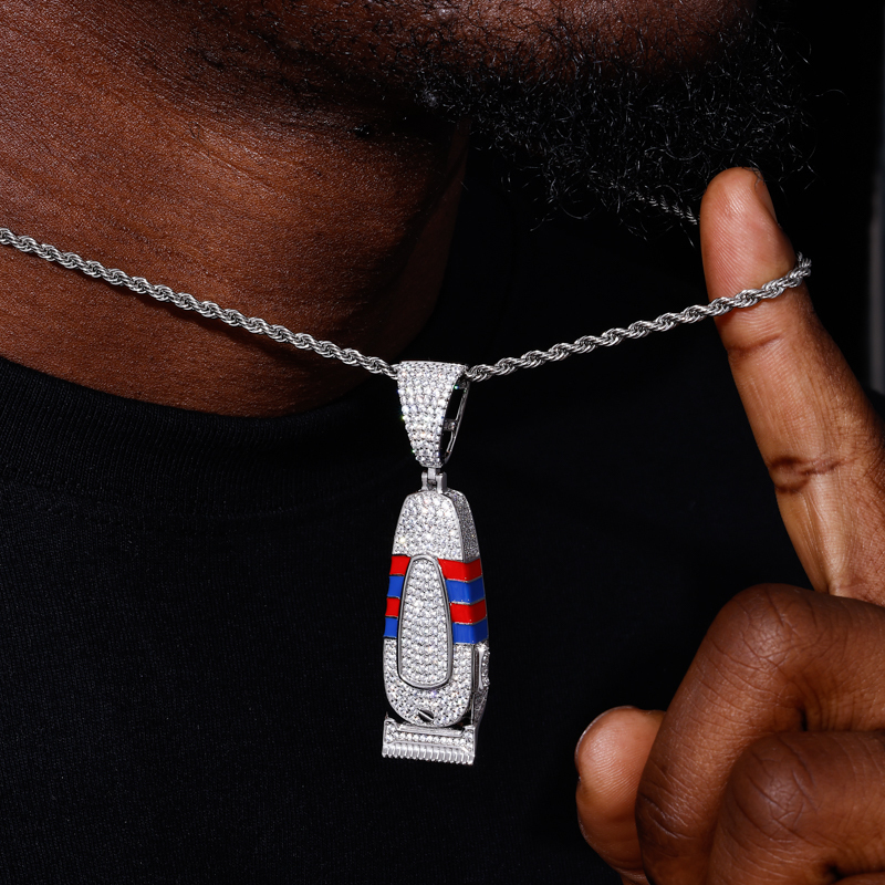 TUHE Hip Hop Barber Clipper Pendant Necklace Copper Moissanite Diamond Iced Out Cuban/Twist Chain Unisex Streetwear Jewelry - view 3