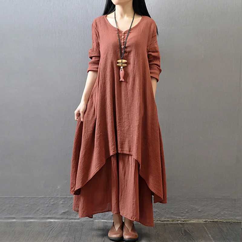 Sleep Lounge Women's Spring Autumn Women Maxi Dresses Casual Full Sleeve Bohe Cotton Women'S Casual Fashion Loose Long With Button Solid Col - view 5