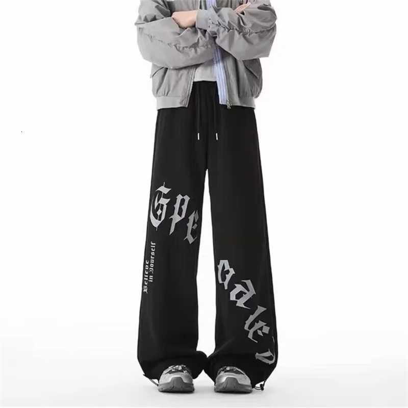 Men's Jeans Spring Goth Letter Printed Baggy Straight Leg Trousers For Man Hip Hop Fashion Cotton Sports Pants Y2K Vintage Pantalones Hombre H260