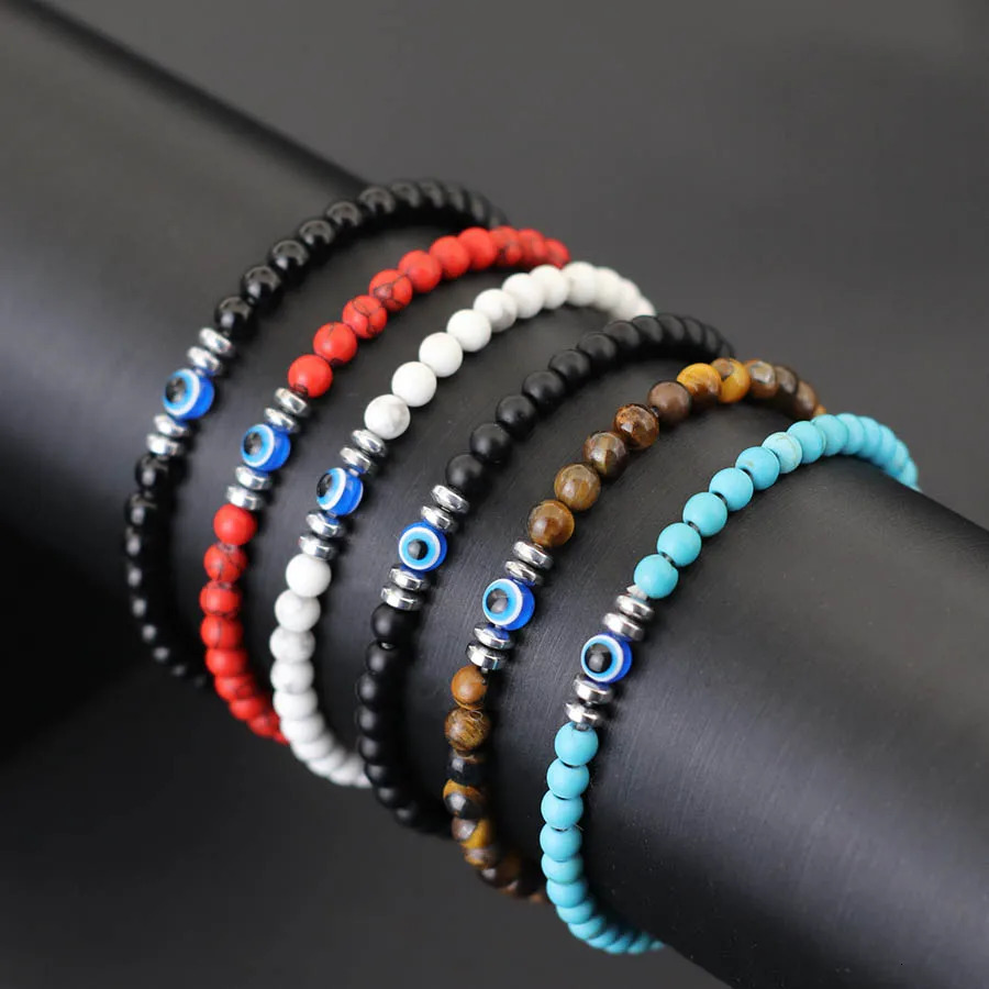 Simple Turkey D Bracelet Men Women 4mm Natural Turquoises Hematite Obsidian Stone Elastic Braclet Meditation Homme Joias 260924 - view 4
