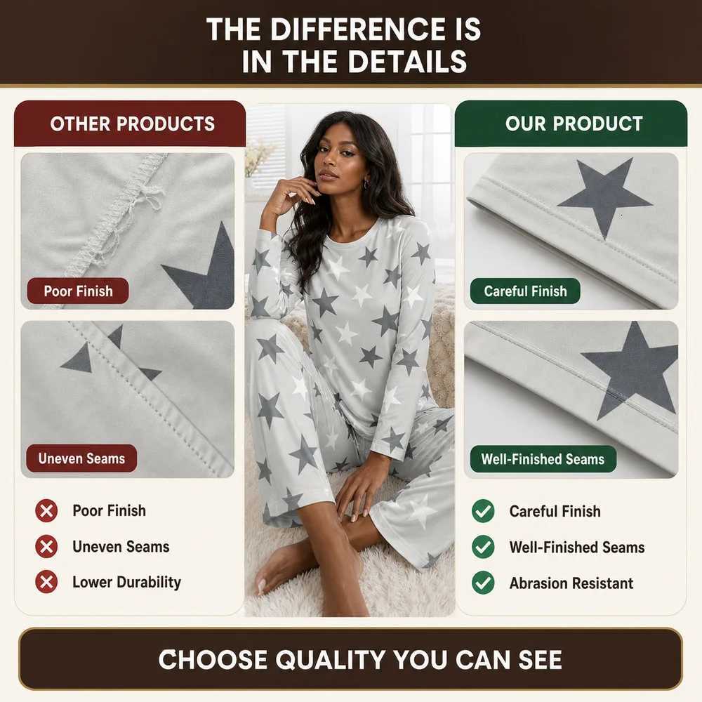 Women's Sleep Lounge Women's Four-Season Spring and Summer Long-Sleeved Pajamas Casual Comfortable and Cute Star-Printed Long-Sleeved Pants  - view 7