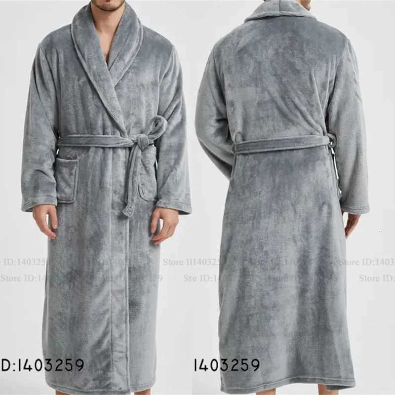 Sleep Lounge Women's Winter Thicken Flannel Long Robe Couple Sleepwear Kimono Bathrobe Gown Loose Casual Male Homewear Nightwear Coral Fleece Paj - view 3
