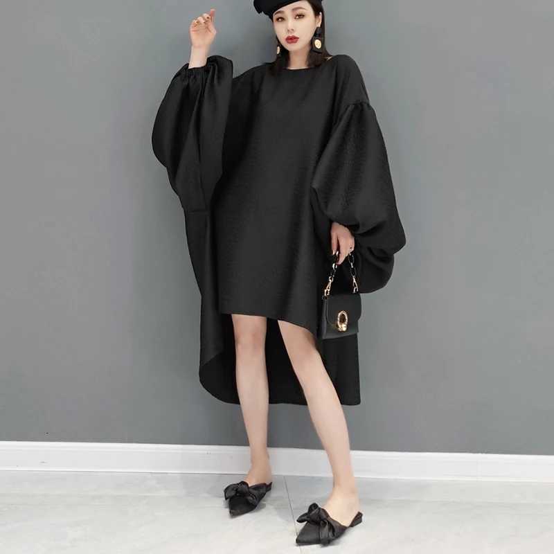 Sleep Lounge Women's New Winter Lantern Sleeve Long Back Design Woman Black Dress Loose Fit Chic Very Big Size Casual Streetwear Large Robe JKXD1 - view 4