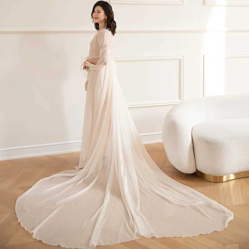 Lounge Women's Sleep Luxury Trail Bride Wedding Robe Nightgown French Elegant Kimono Bathrobe Gown Sleepwear Women Sexy Lace Perspective Home Dre - view 4