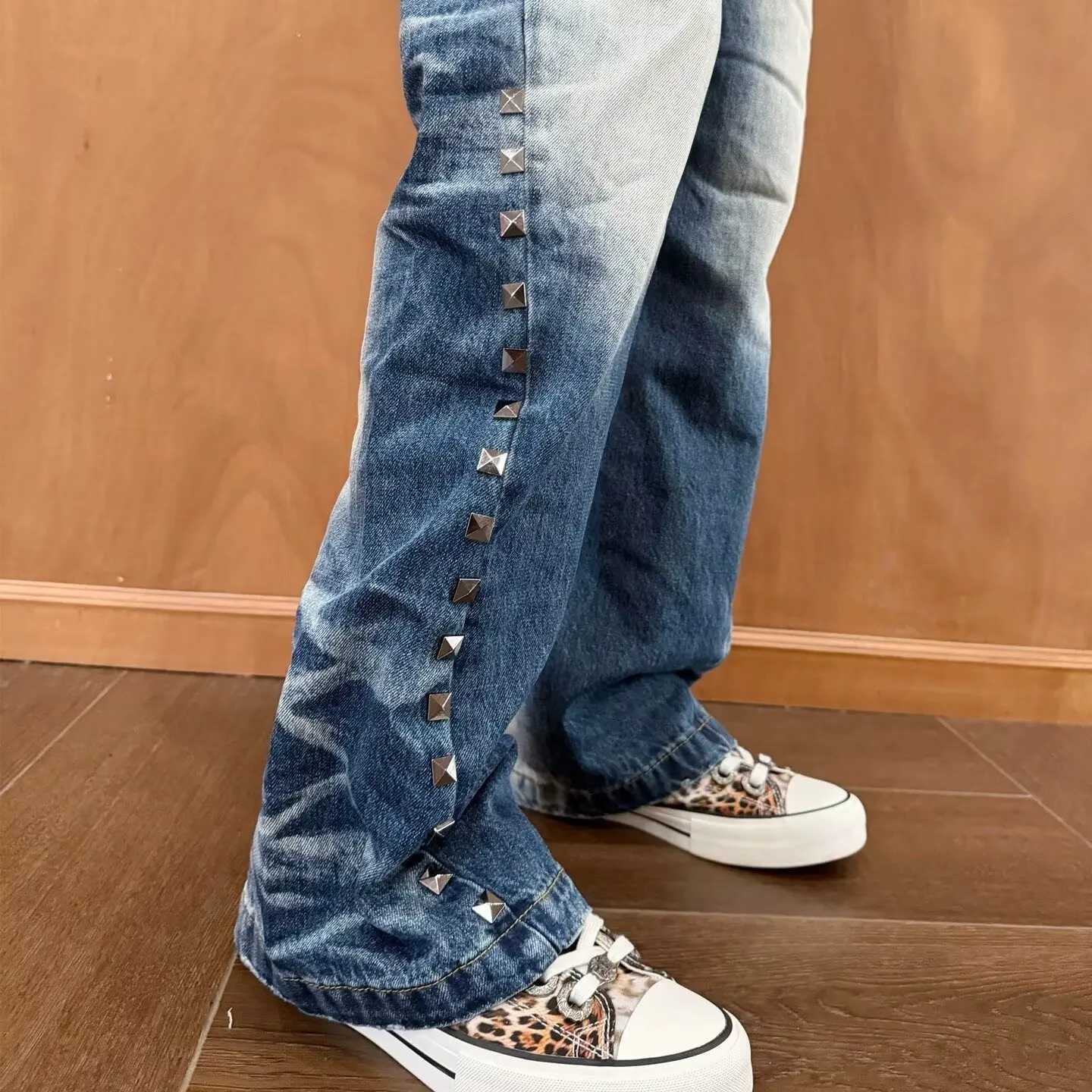 Men's Jeans Y2K Vintage Washed Rivet Denim Jeans For Men 2026 Autumn American Casual Fashion High Street Male Blue Retro Denim Pants H260924 - view 5