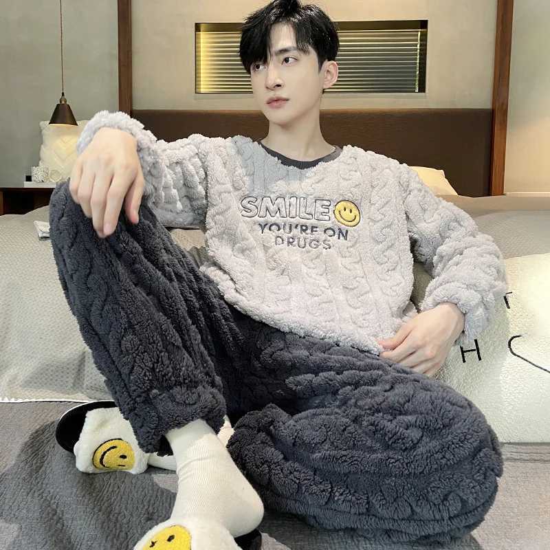 Lounge Women's Sleep Autumn and Winter New Men's Coral Fleece Thermal Underwear Pajamas Homewear Suit Teenagers Thickened Facecloth Pajamas  - view 4