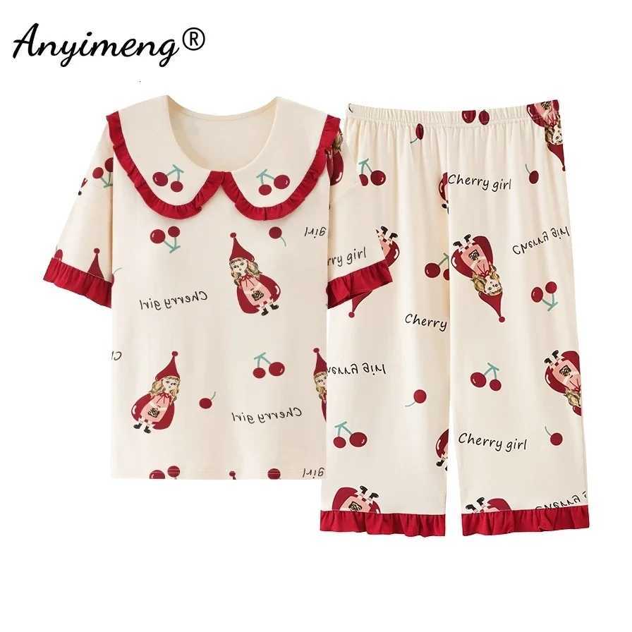 Lounge Women's Sleep Summer Capris Pajamas Cute Cartoon Print Pajama for Women Fashion Pyjamas Soft Cotton Pijamas Plus Size M-5XL SleepwearC2609 - view 5
