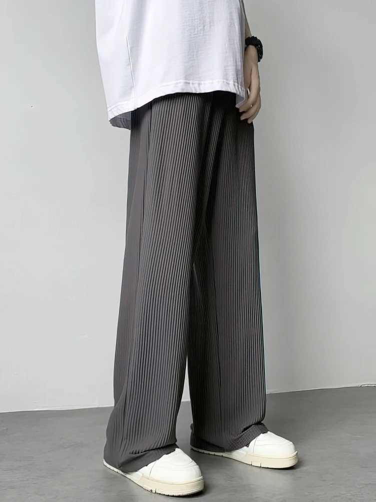 Men's Pants Summer Straight Ice Silk Casual Pants Men High Waist Pleated Long Trousers Thin Sport Wide leg Sweatpants Male Baggy D260924 - view 4