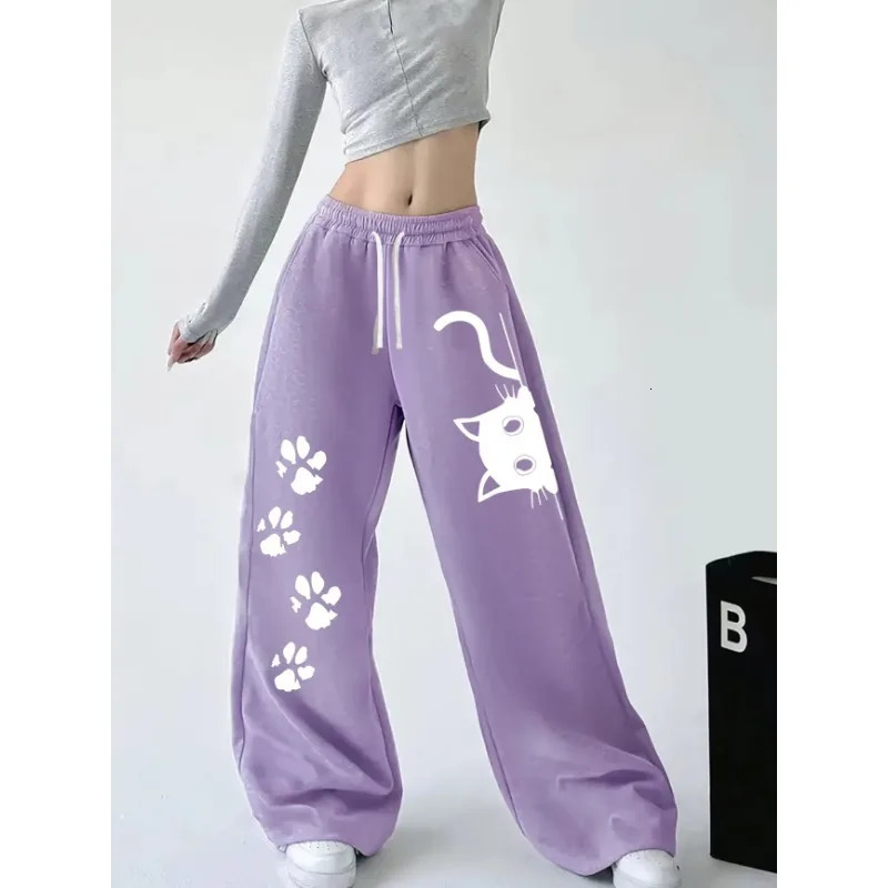 2026 Womens Plussize Street Style Casual Sweatpants with Cat Paw Print Autumn and Winter Fleece Loose Fit Streetwear Oversized 260928 - view 3