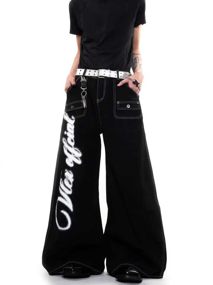 Men's Jeans Loose Straight Leg Jeans Men's Streetwear Gothic Angel Wings Print Hip Hop Y2K Denim Large Size Jeans Casual Wear H260924 - view 5