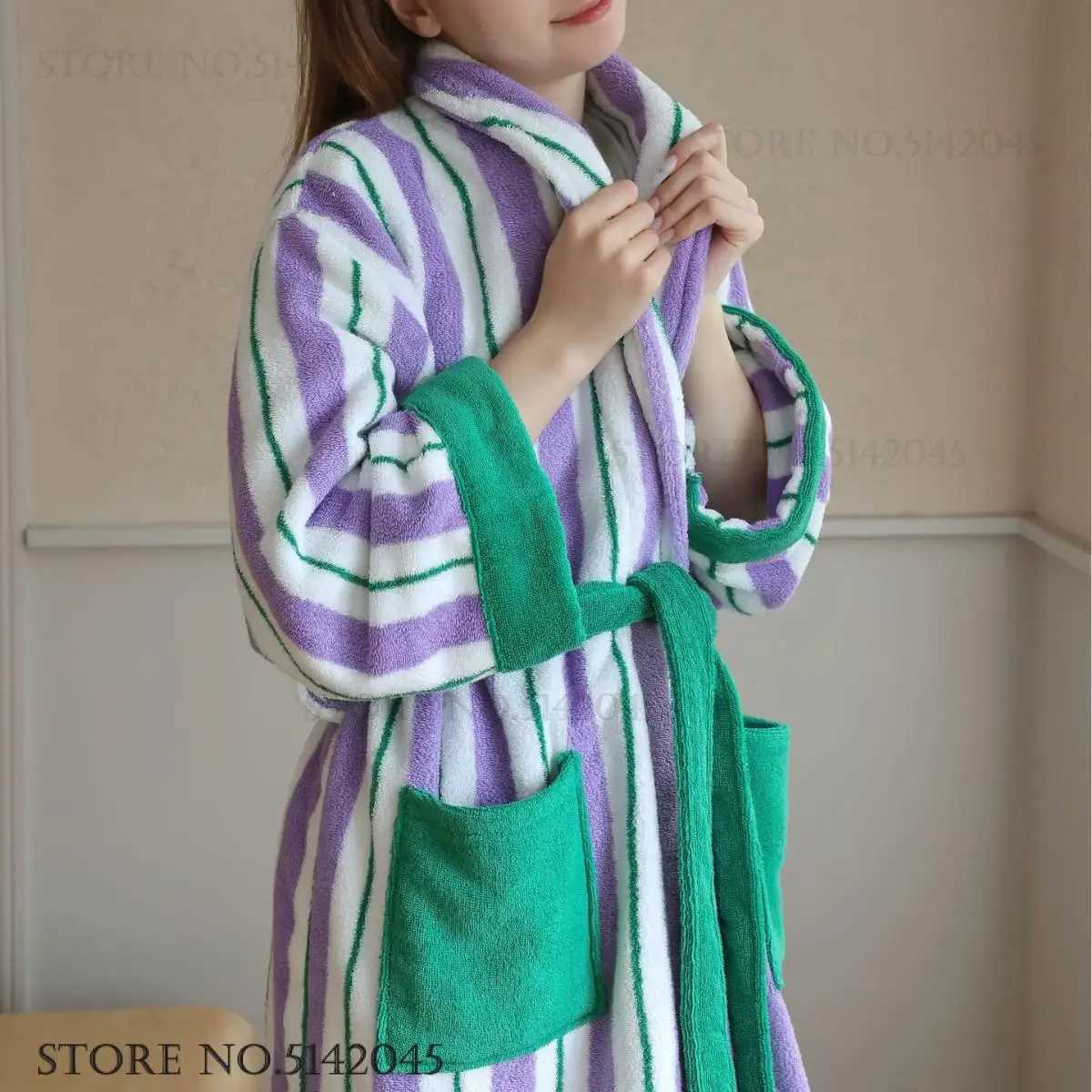 Sleep Lounge Women's Autumn Winter New Bathrobe Kimono Gown Cotton Terry Long Robe Home Dress Adult Couple Shower Robe Sleepwear Loose Lounge Wea