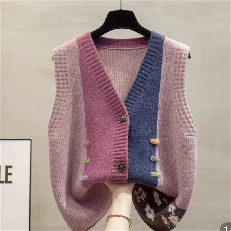 Knit Cardigan Spring Autumn Women Vest New Fashion Loose All-Match Sweater Waistcoat Ladies V-Neck Sleeveless Jacket Top - view 6